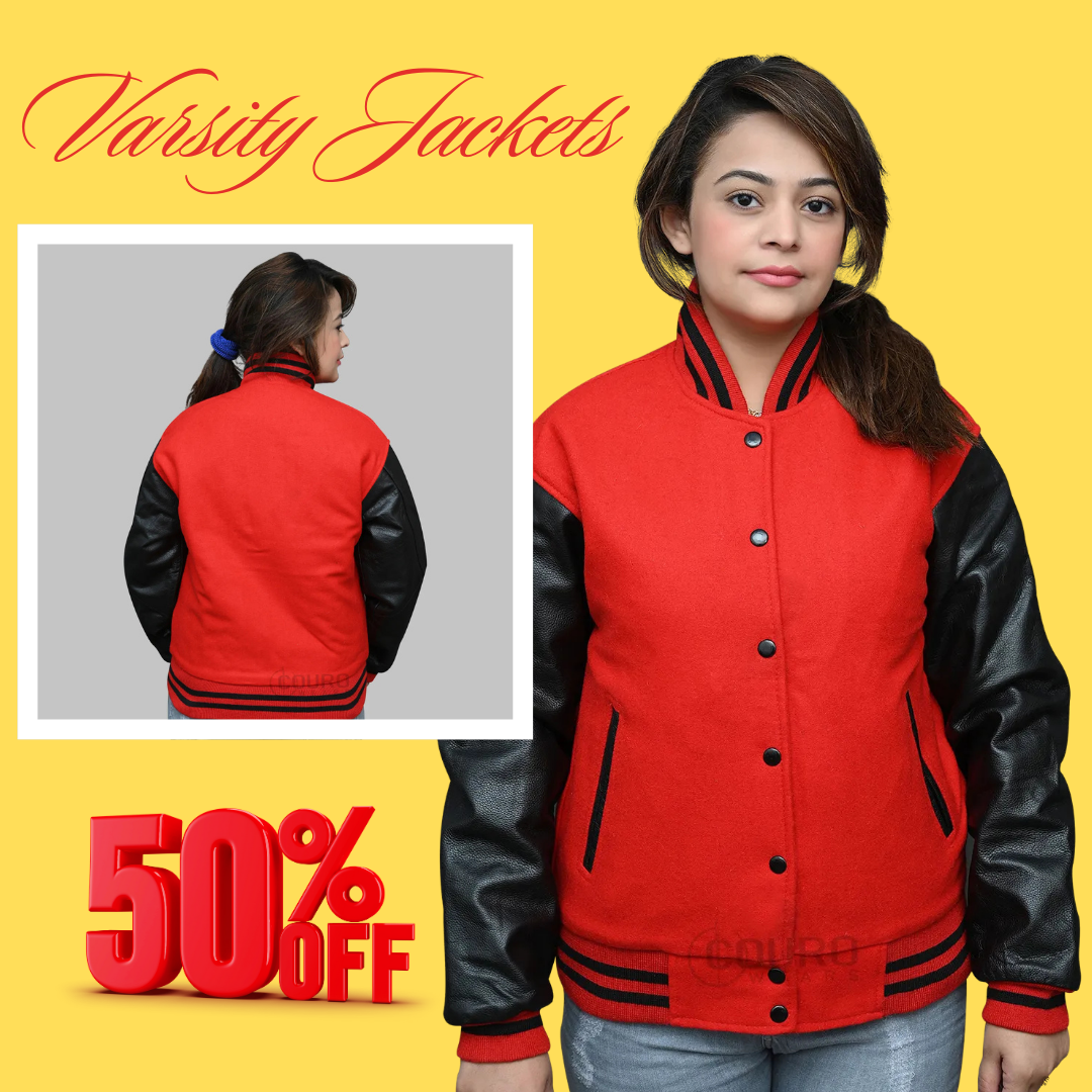 Women Varsity Jacket Red And Black